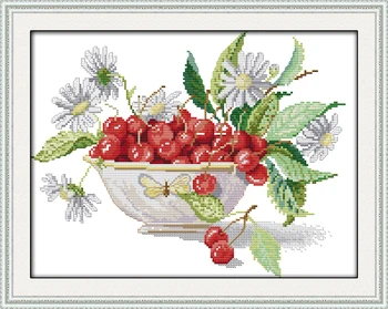 

Cherry fruit bowl, counted printed on fabric DMC 14CT 11CT Cross Stitch kits,embroidery needlework Sets, Home Decor
