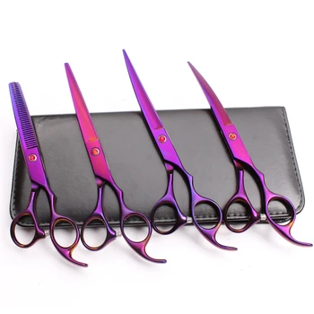 

Suit 7" 19.5cm JP Engraving Logo Violet Grooming-for-dog Cutting Shears Thinning Scissors Pets Hair Clippers Set Add Bag C3003