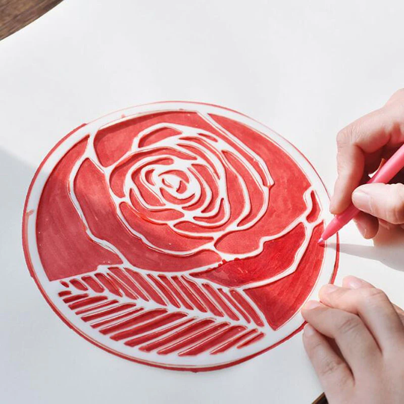 1pc Creative Plant Flower Round Painting Template Handbook Plan This Diy Scrapbooking Album Drawing Ruler Coloring Embossing Rulers Aliexpress