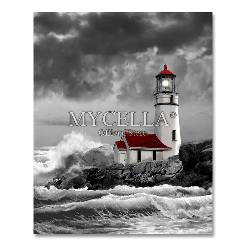 

Sea landscape Full Drill 5D DIY Diamond Painting seaside lighthouse Embroidery Cross Stitch scenery Mosaic Home Decor Gift