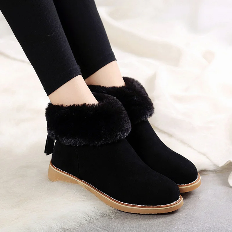 Fashion Suede Fur Lined Women Boots Fur Winter Short Ankle Boots Snow ...