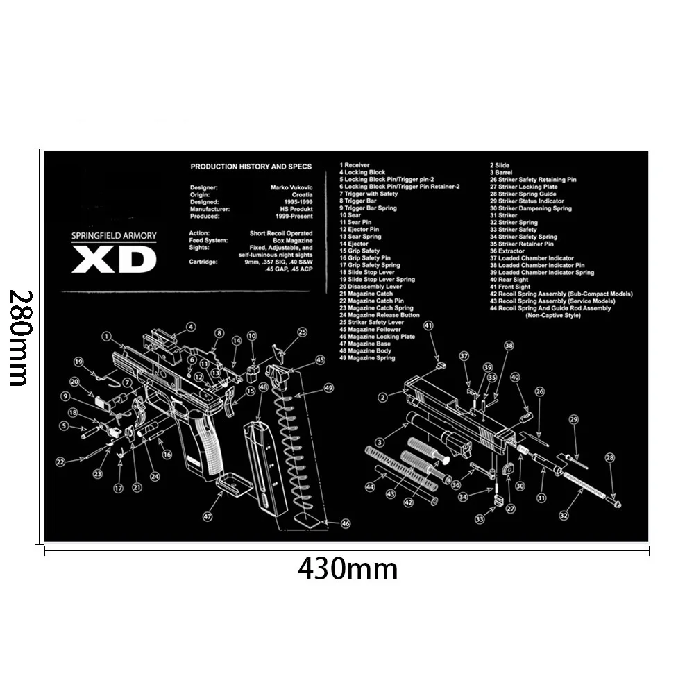 AR15 AK47 Glock чистящий резиновый коврик с схемой деталей и инструкциями оружейный коврик для мыши Smith Colt 1911 - Цвет: Springfield XD