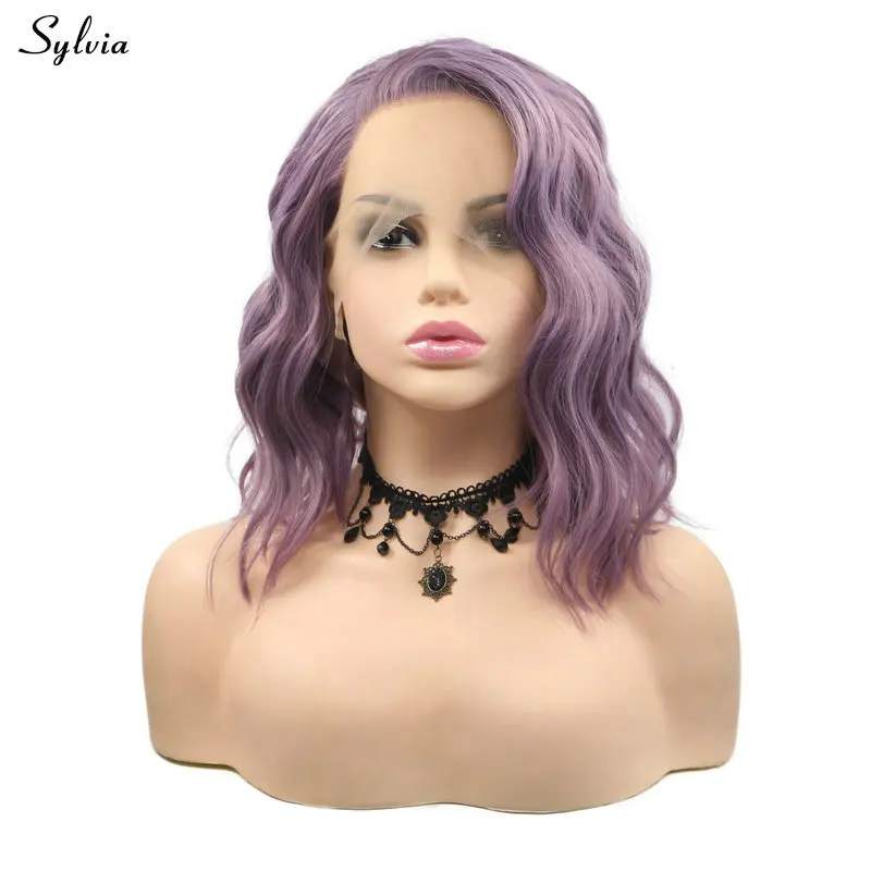 Sylvia летние короткие парики боб розовый/фиолетовый/черный/серебристый блонд/пастельный блонд волнистый парик фронта шнурка синтетические женские парики