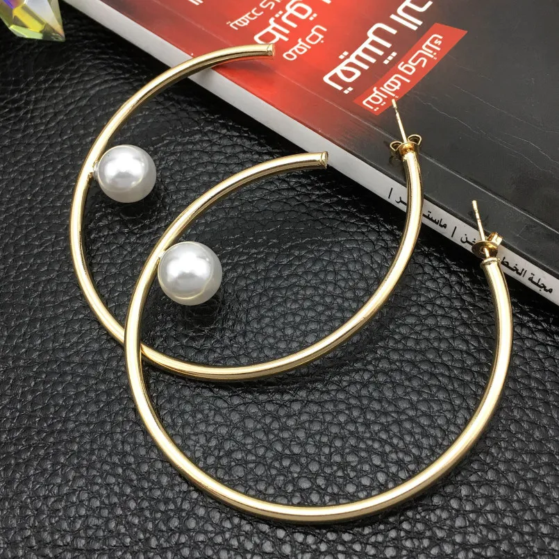 Женские серьги кольца с искусственным жемчугом золотистого цвета|hoop earrings for