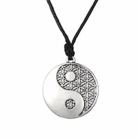 Lemegeton Yin Yang Pendant Taoist Symbol of Balance Jewelry Adjustable Rope Chain Necklaces for Man and Woman geomancy