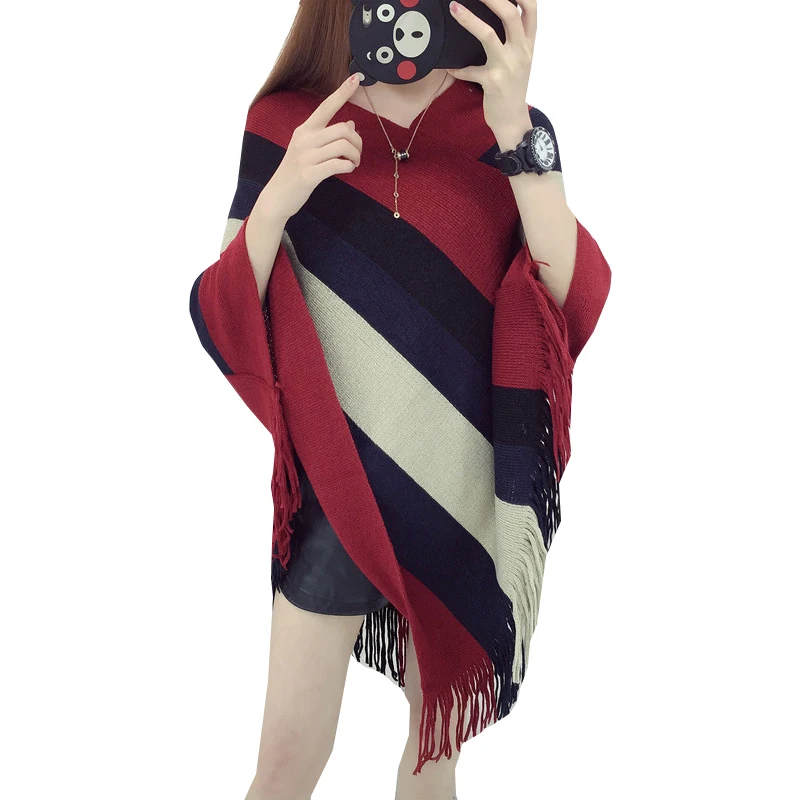 

Loose Tassels Cloak Sweater Women 2019 Spring And Autumn Female Large Size Knit Bat Sweaters And Pullovers Vestidos LXJ481