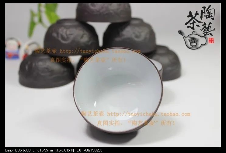 6 китайских чайных чашек Исин, 25 мл Дракон фиолетовые глиняные чайные чашки, чайные наборы для дома/офиса, настоящий китайский чайный набор