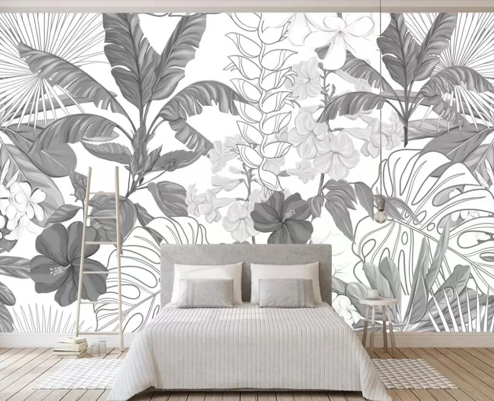 Beibehang черный и белый тропический лес банановые листья сад обои спальня гостиная ТВ фон стены 3d обои