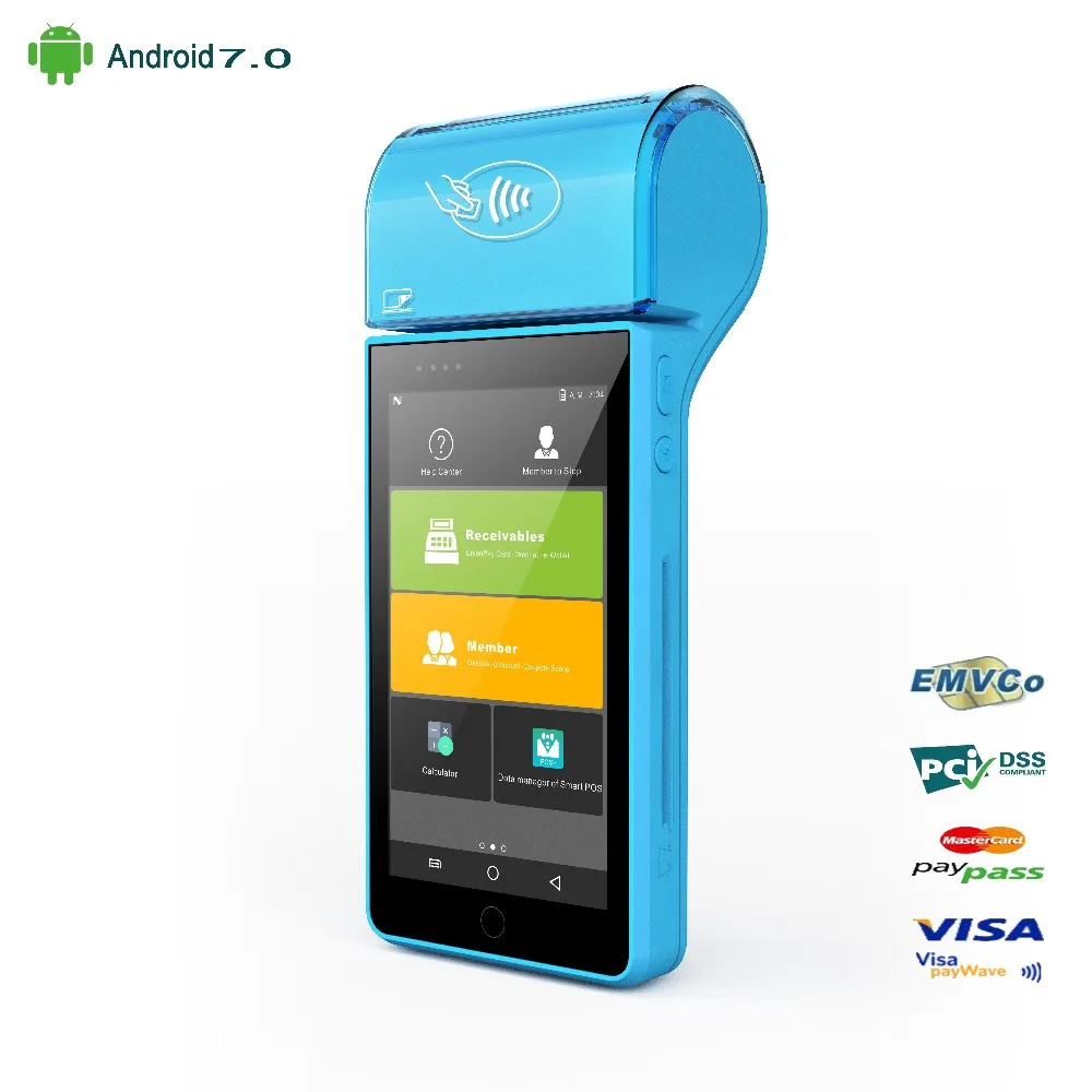 Сенсорный экран дисплей 4G wifi Bluetooth IC кардридер считыватель магнитных карт NFC кассовый аппарат на Android с термопринтером