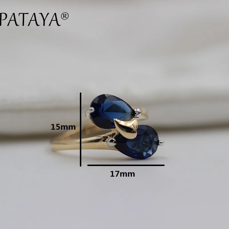 PATAYA, Новое поступление, фирменные кольца, 585, розовое золото, кольцо, темно-синий цвет, двойная Капля воды, натуральное женское кольцо с цирконом, Трендовое свадебное ювелирное изделие