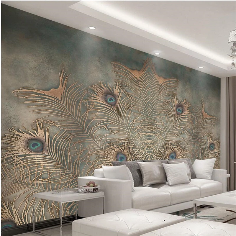 wellyu papel parede  Custom wallpaper Chinese Peacock Feather TV Wall wall papers home decor papel de parede 3d tapety behan