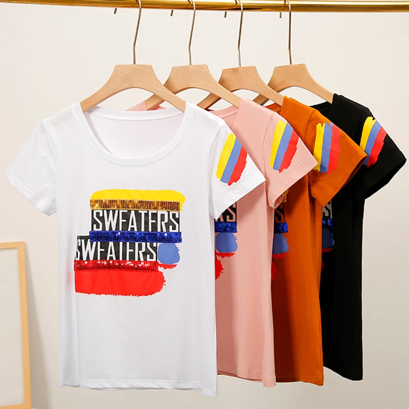 GGRIGHT قصيرة الأكمام التي شيرت النساء 2019 إلكتروني القطن تي شيرت مطبوع النساء رواج الكورية الملابس Camiseta موهير المحملة قميص فام