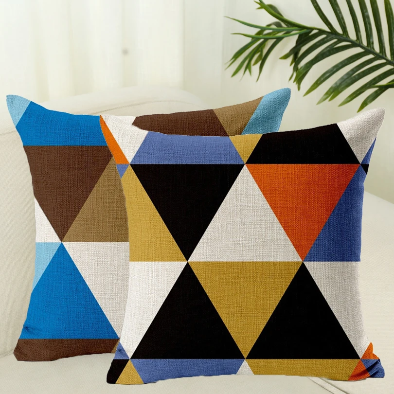 Modern Geometric Cushion Abstract Art Print Linen Grid Wave Polka Dot Triangle Pattern Pillowcase Decorative Pillow For Home | Дом и сад