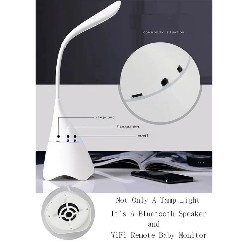 

Newest Portable Bluetooth Speakers Touch Sensor LED Light Desk Table Reading Lamp With Camera WiFi Remote Baby Monitor