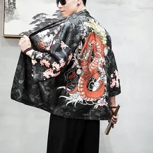 Летняя Новинка Hanfu Топ Китайский дракон блузка свободная Мужская кимоно юката Винтаж Haori кардиган уличная Косплей Костюм 5XL