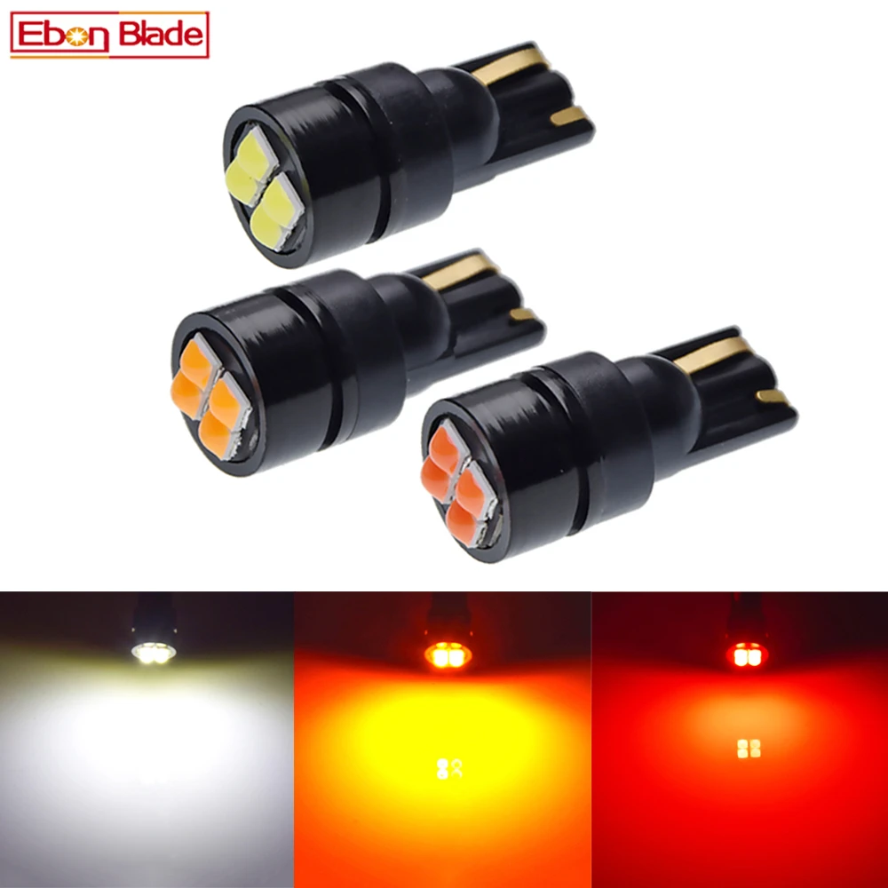 

2Pcs T10 LED Car Lights 4 SMD 3030 Marker Lamp W5W 194 Tail Side Bulb Wedge Parking Dome Light White Amber Red Auto Styling 12V