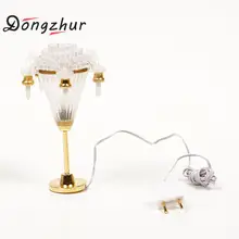 Dongzhur Миниатюрные аксессуары 12 В светодиодная люстра потолочное освещение лампа электрическая свеча 1:12 кукольный домик мебель Украшение золото