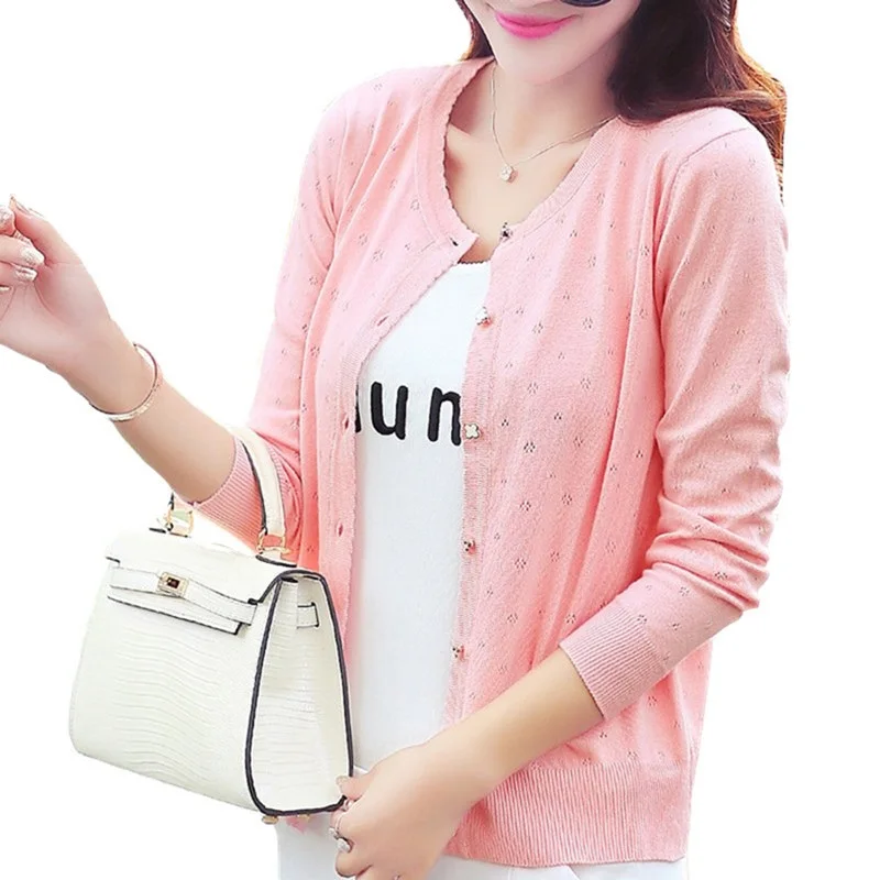 Women Hollow Knitting Cardigan Sweater 2019 Fashion Long Sleeve Coat Spring Summer Thin Shawl Short Jacket Female Solid Knit Top |