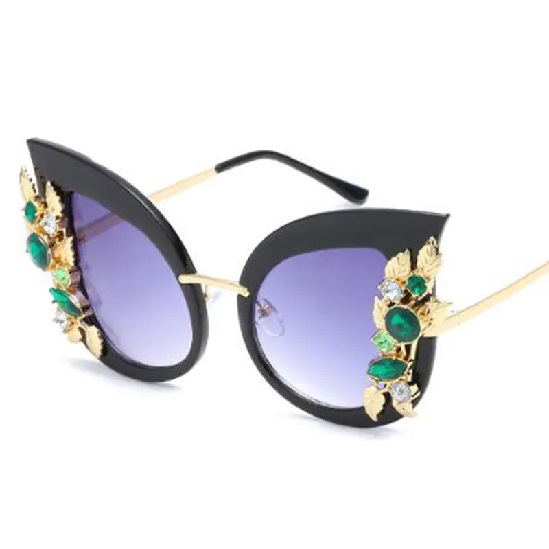 Алмазные леопардовые солнцезащитные очки кошачий глаз, женские роскошные солнцезащитные очки в стиле барокко, Металлические Модные женские солнцезащитные очки UV400