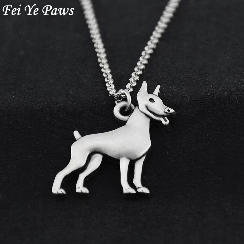 

Fei Ye Paws Vintage Stainless Steel Long Chain 3D Doberman Dog Charm Pendant Maxi Necklace Chocker For Women Men Jewelry Gift