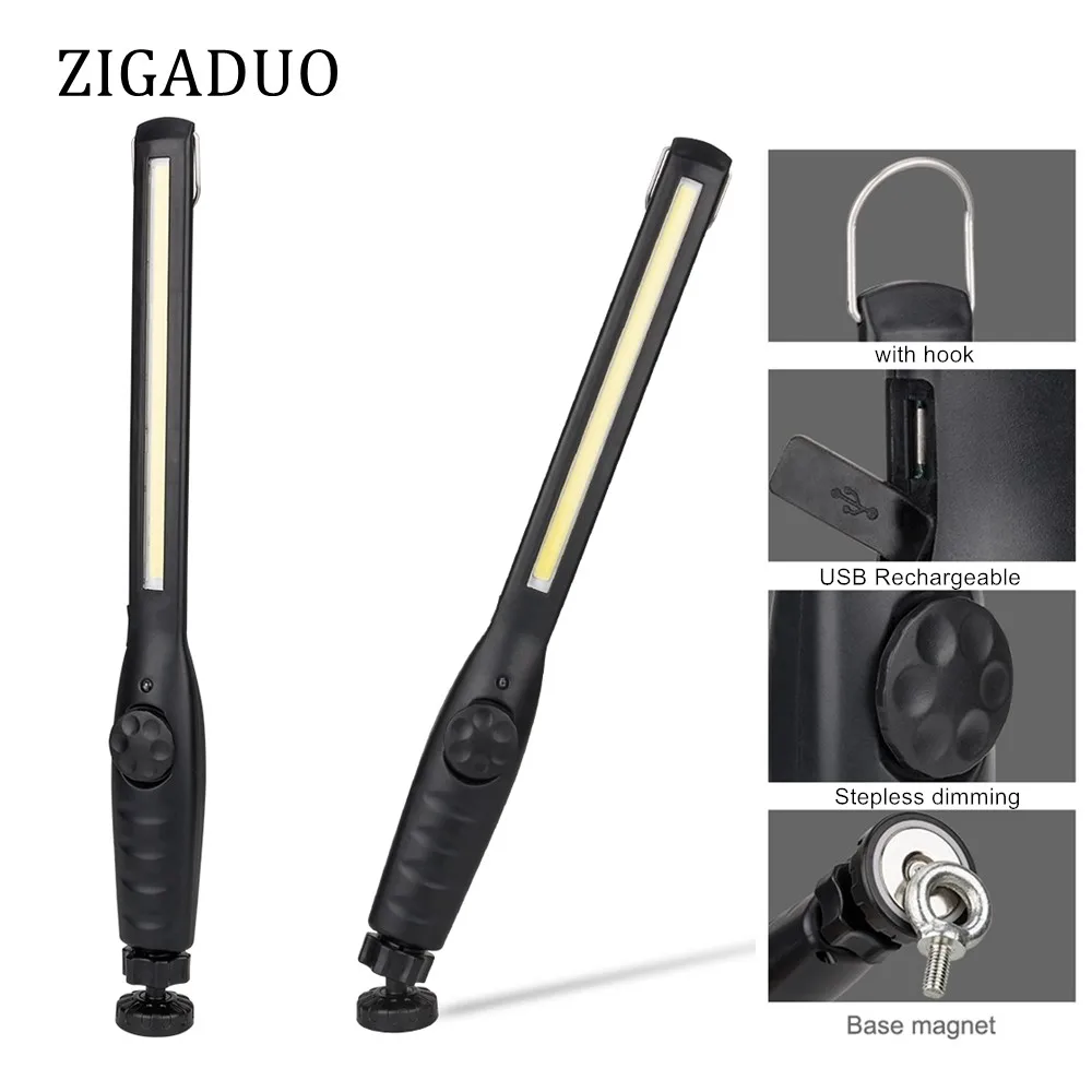 

COB Flashlight USB Rechargeable COB LED Rotatable Working Light Stepless Dimming Work Lamp Built-in Battery with USB Cable