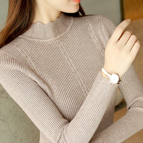 Idealark Korean Fashion Women Sweaters and Pullovers Sueter Mujer Ruffled Sleeve Turtleneck Solid Slim Elastic Tops JX021 | Женская