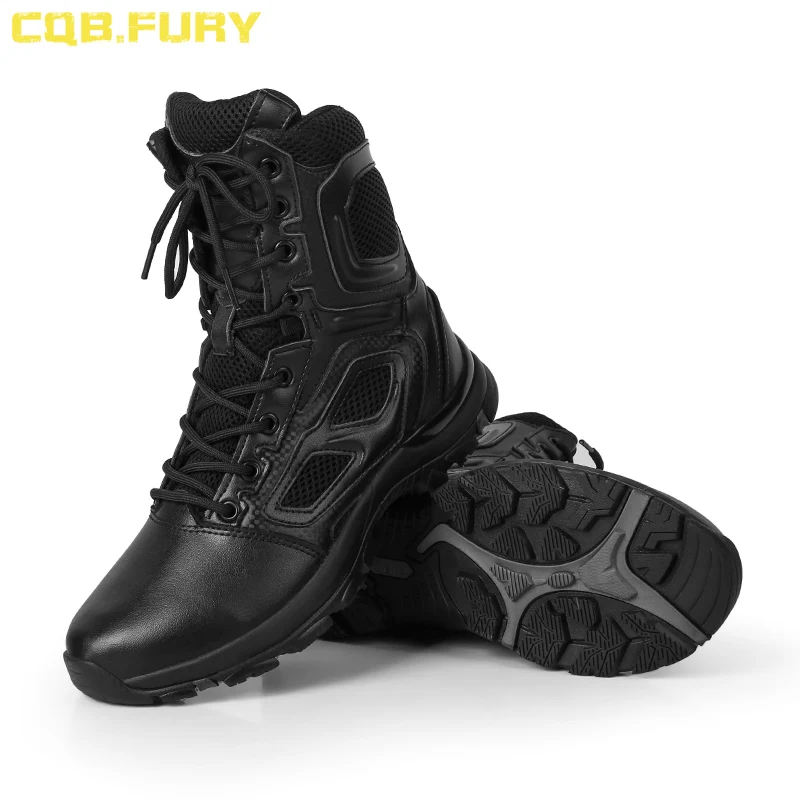 

CQB.FURY Summer Mens Military Leather Tactical Boots Desert cow suede combat breathable army boots with zipper size 38-46 ankle