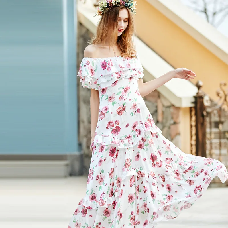 New arrival sea beach vacation prom dancing party slash neck print