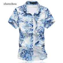 ZhenZhou новая M-7XL с коротким рукавом мужские рубашки с цветочным узором мужская повседневная одежда брендовая рубашка мужские рубашки Manga Corta Verano