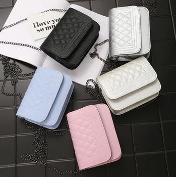 

by dhl or ems 50pcs 2018 PU Leather Women Messenger Bag Plaid Ladies Crossbody Bag Chain Trendy Candy Color Small Flap Handbag