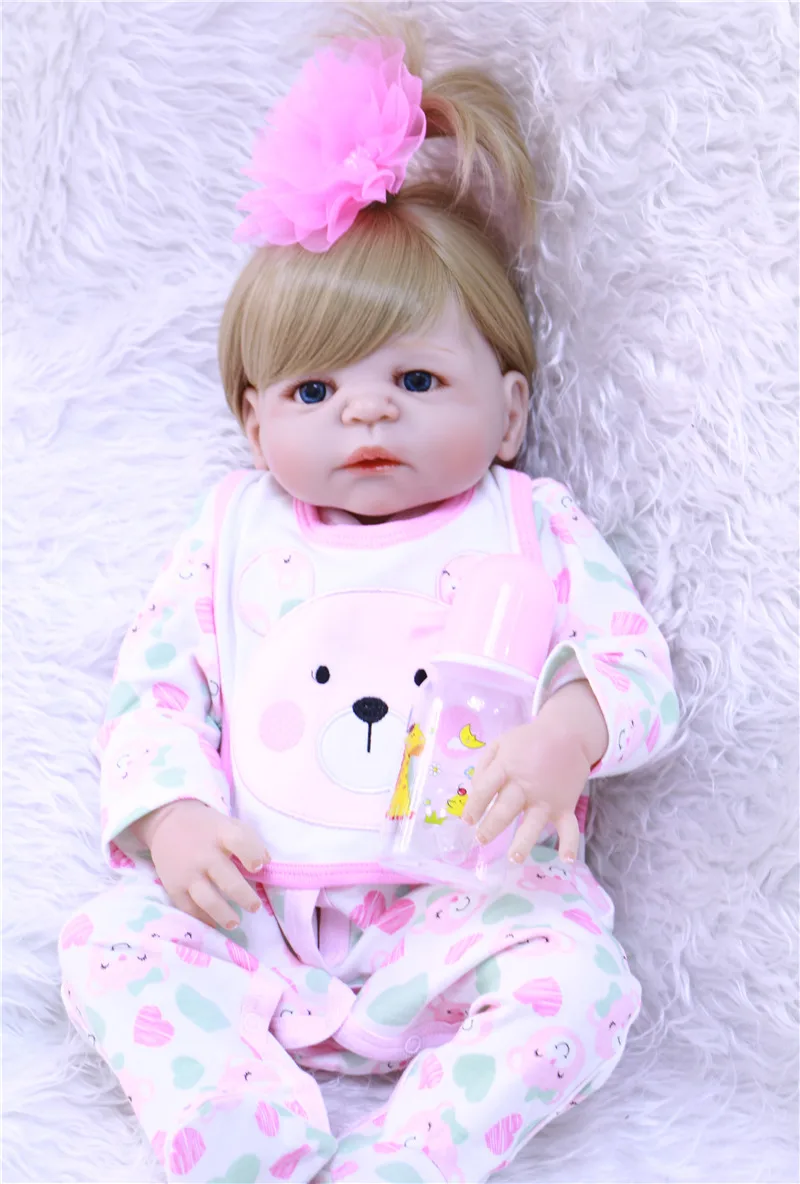 22" 55cm blonde hair girl silicone reborn baby dolls can ...