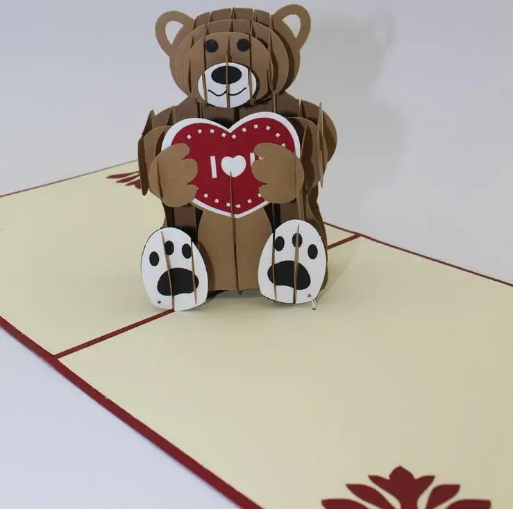 

Teddy bear 3D laser cut pop up Custom greeting cards Printing handmade birthday designs wishes party supplies CD200