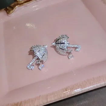 

new exquisite small silver jewelry gift S925 pure silver micro-studded with diamond umbrella cute Earrings star with