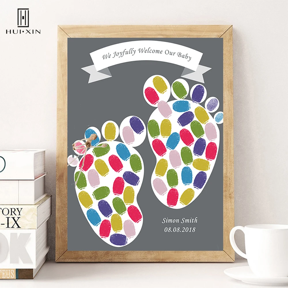 

Smart Footprints Custom Name Date DIY Guest Book,welcome Baby Fingerprint Signature Sign Book For Baby Shower ablution Party