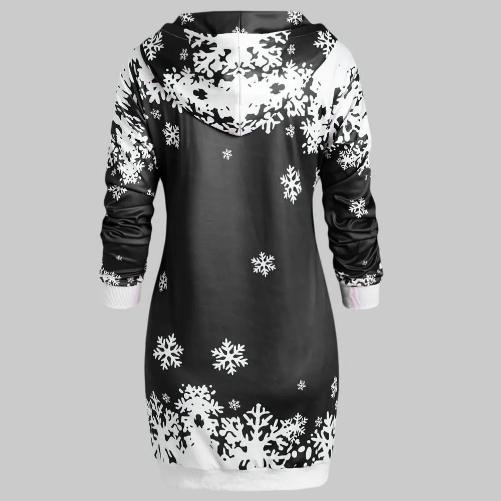  vetement femme 2018 fashion Christmas clothes Women Snowflake Printing long sleeves red hoodie Swea