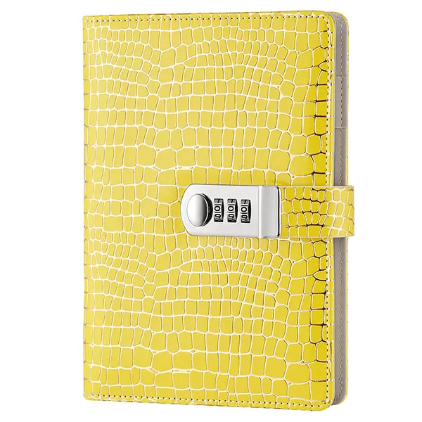 Кожаный блокнот с кодом блокировки личный дневник бизнес толстый блокнот 100 листов бумаги офисные школьные принадлежности подарок - Цвет: Цвет: желтый