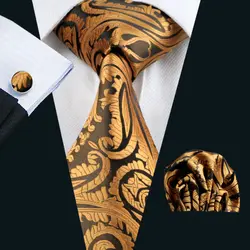 FA-988 Barry.Wang Mens Ties Yellow Paisley Silk Jacquard Tie Hanky Cufflinks Set Men's Business Gift Ties For Men Free Shipping FA-988 Barry.Wang Mens Ties Yellow Paisley Silk Jacquard Tie Hanky Cufflinks Set Men's Business Gift Ties For Men Free Shipping