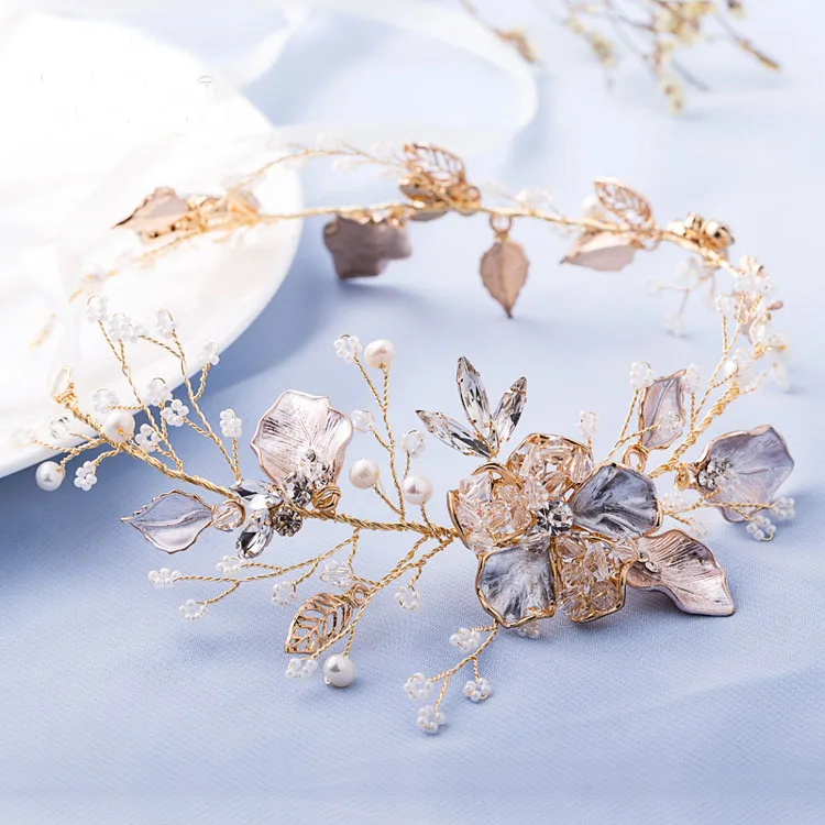 Женская повязка на голову с жемчужинами и золотыми листьями|wedding hair vine|hair vineheadband