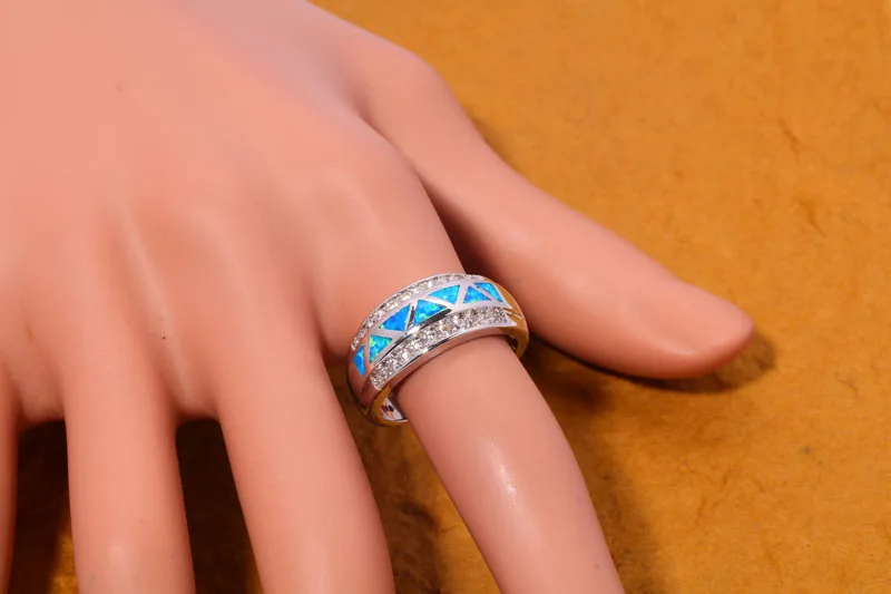 CiNily Created Blue Fire Opal Cubic Zirconia Silver Plated Wholesale for Women Jewelry Ring Size 6 7 8 9 10 OJ8165