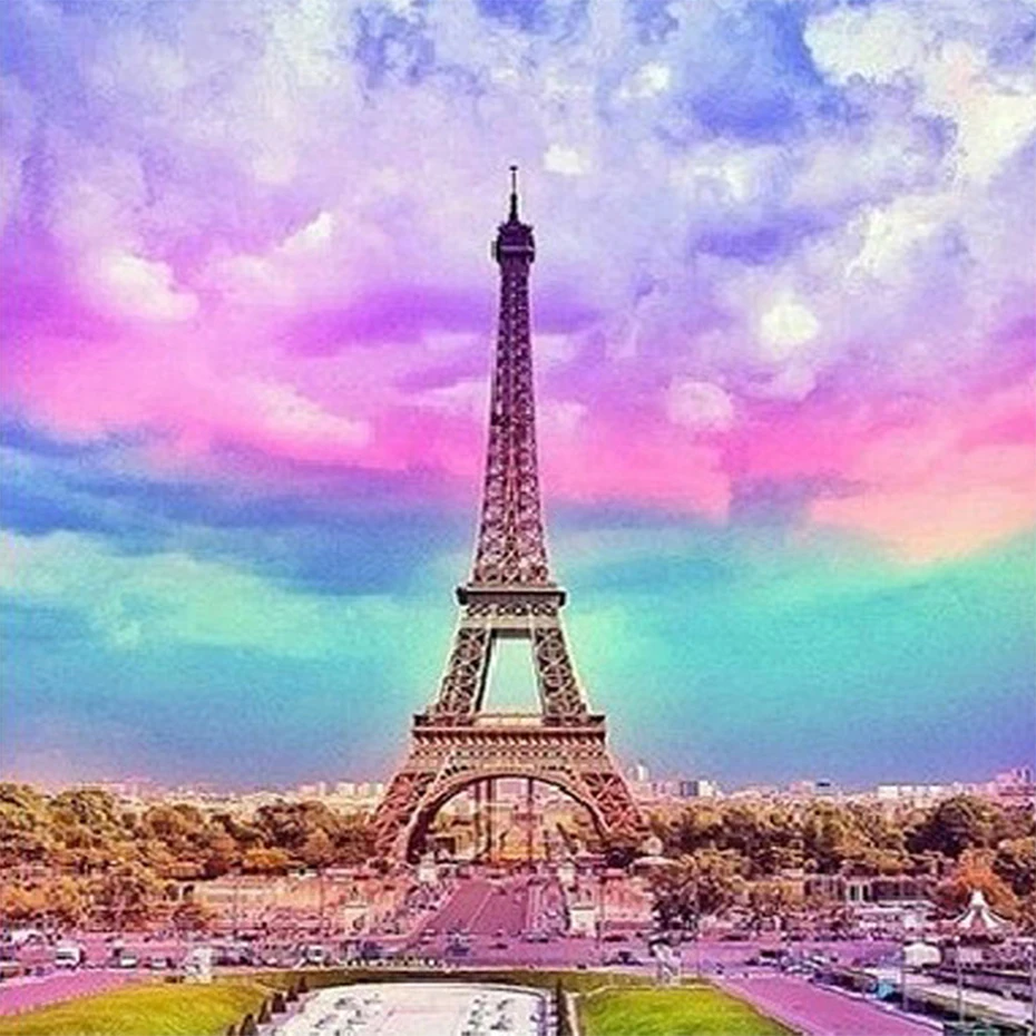 

Tower Diamond Painting Full Square Embroidery Romantic Rainbow Rhinestones Cross Stitch Home Decor