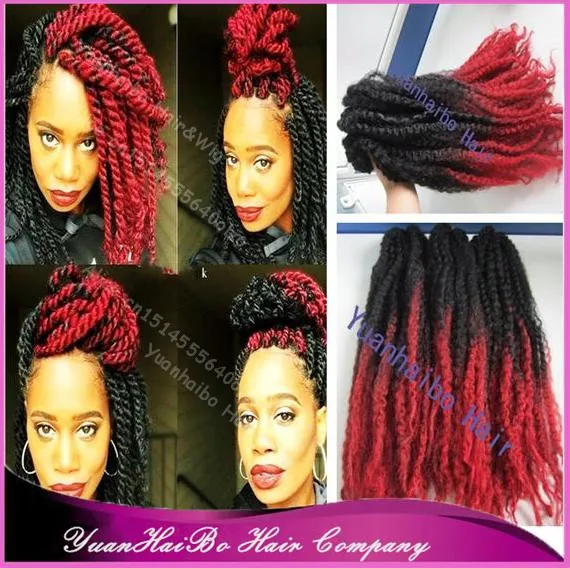 Stock 20 Fold Two Tone Black Red Kinky Twists Synthetic Ombre
