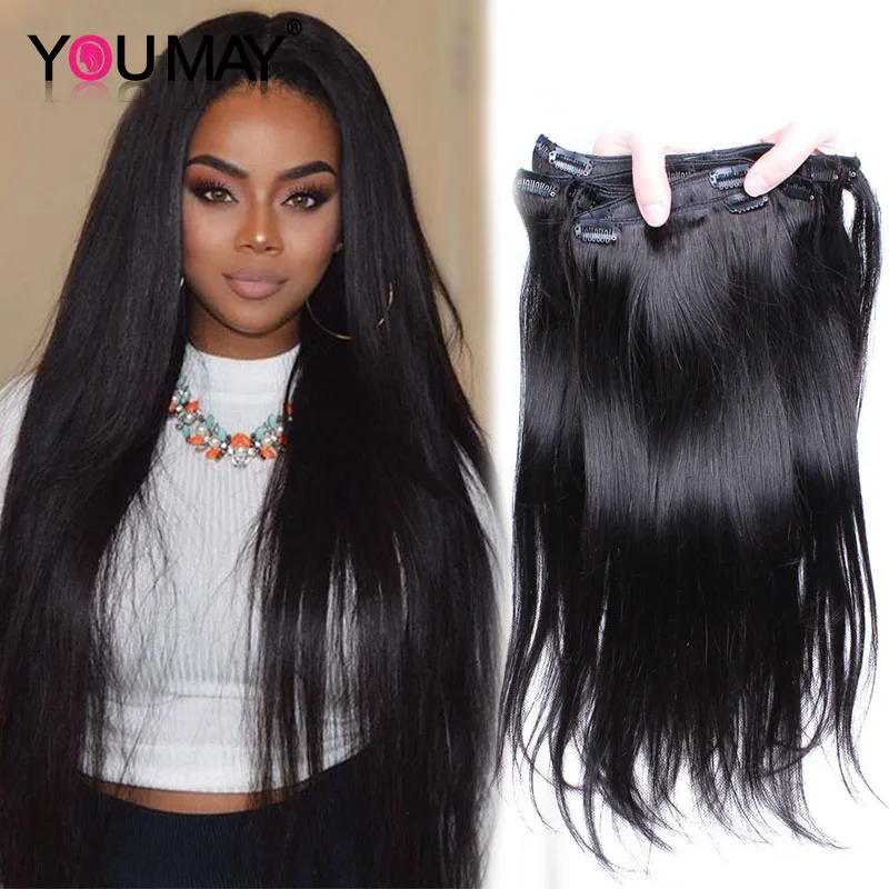 7a Remy Virgin Indian Hair Straight Clip In Extensions 120g Clip In Indian Hair Extensions Black