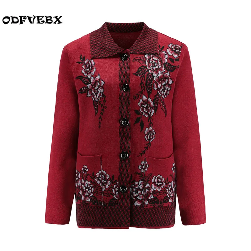 

Spring and Autumn Sweater Cardigan Jacket Female Fashion Plus Size XL-4XL Cardigan Women's Pocket Print Women's Sweater ODFVEBX