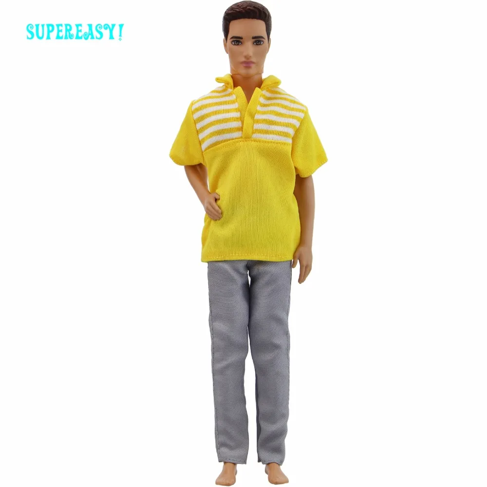 

Handmade Outfit Casual Daily Wear Yellow Cool Blouse Stripe Shirt Jeans Trousers Clothes For Barbie Doll Ken Accessories Gift