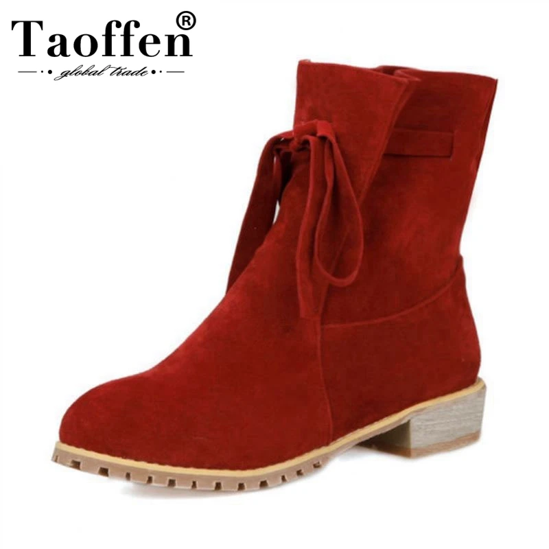 Женские низкие ботинки taofen зимние теплые на плоской подошве с закругленным