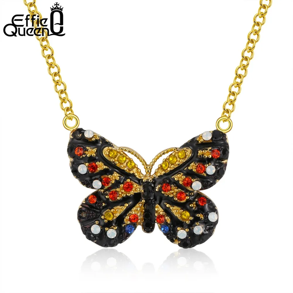 

Effie Queen Ethnic Crystal Animal Necklace Cute Black Color Butterfly Pendants CZ Necklaces Women Bohemia Jewelry DN136-B