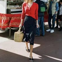 Французский Винтаж R0uje Высокая талия боковая пряжка длинная юбка с разрезами Saia цветочный принт юбки женские