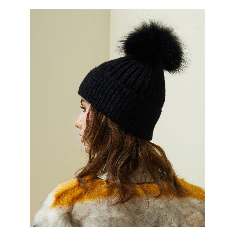 Woman Winter Hat Imitation Mink Fur Slouchy Beanie Thick Warm Turban Femme Straight Crochet Wool Hat Fur Pompom Skullies Beanies (16)