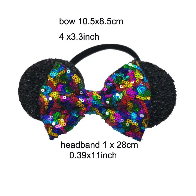 8 шт. уши Минни-Маус нейлоновая повязка на голову с блестками бант для детей девочек бутик заколка для волос с бантом и блестками эластичная резинка для волос аксессуары для волос