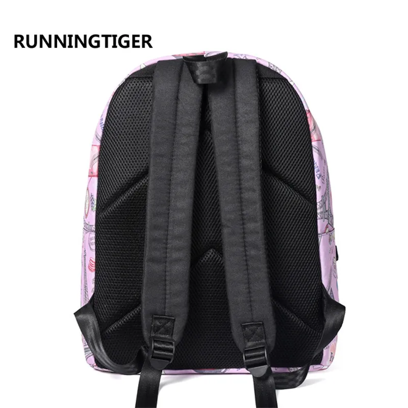 Холщовый школьный ранец RUNNINGTIGER для девочек подростков женский рюкзак с принтом